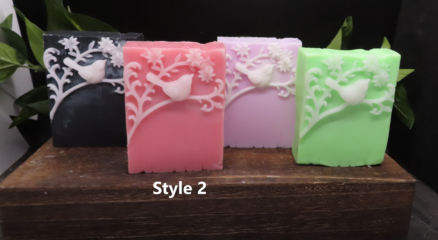 different bar color options.  white details on black, pink, purple and green bars. 